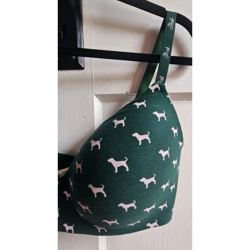 Victoria's Secret PINK everywhere Push-Up bra jaguar green dog print 38DD